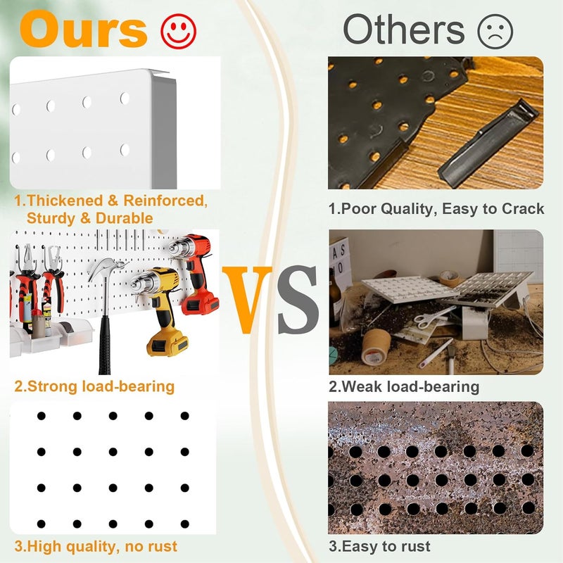 FZK Peg Board, 4PCS Metal Pegboard Wall Organizer Kit. Heavy Duty Pegboard, Peg Boards, Pegboard for Walls, White Pegboard for Garage Craft Room Workbench Office Kitchen Tool Organization - Image 4